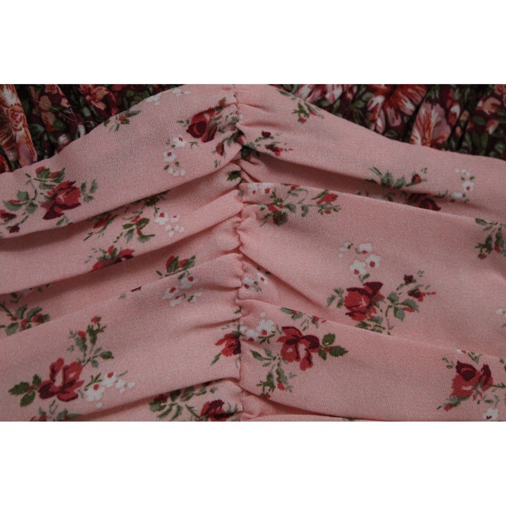 Altar'd State Floral Patchwork Maxi Dress Pink Lace Trim Cottagecore XS Romantic - Picture 12 of 12